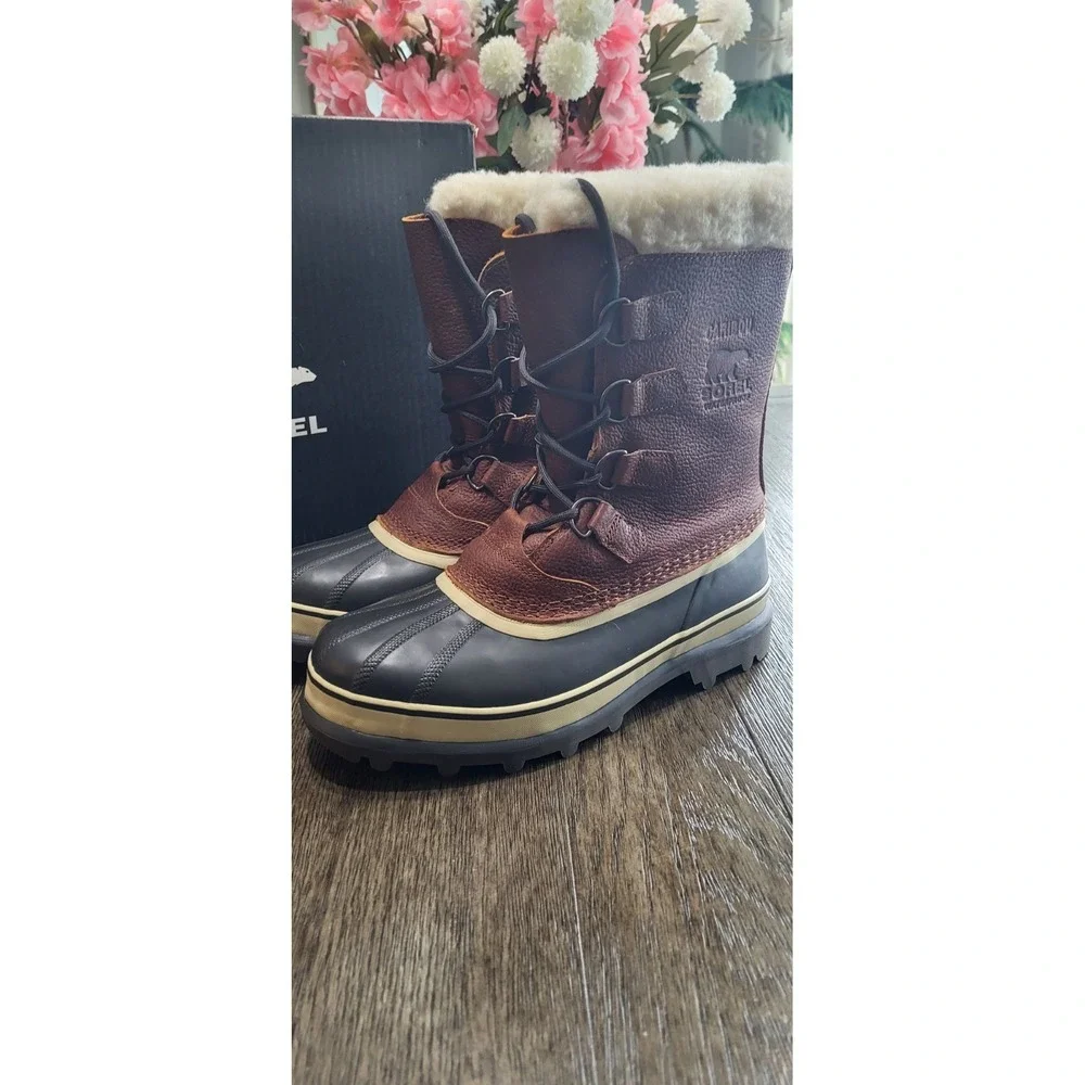 Sorel Caribou‎ Men's Waterproof Winter Boots Size 9 Tobacco Brown Rated -40F New